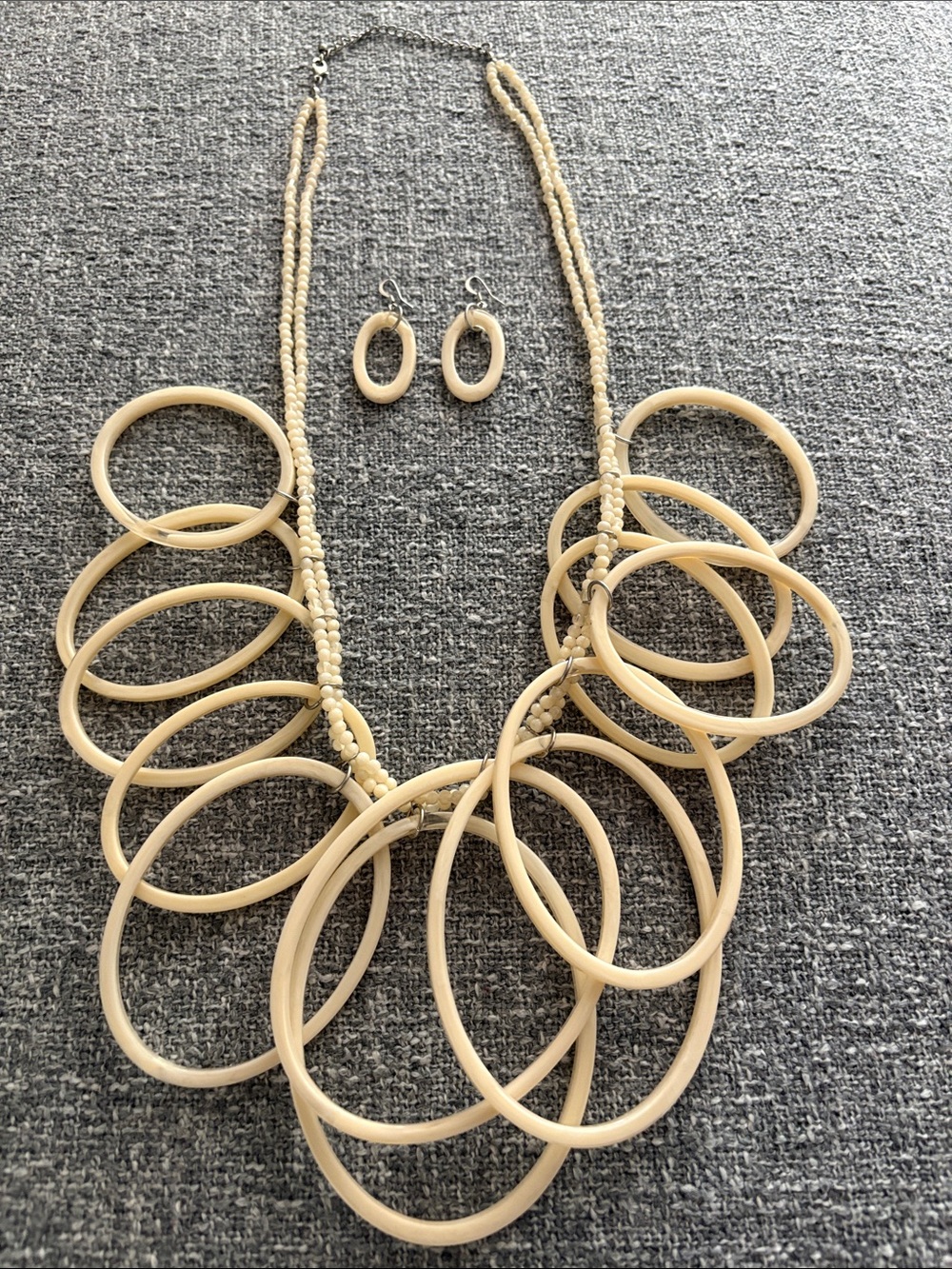 Cream Multi-Ring Statement Necklace and Earring Set